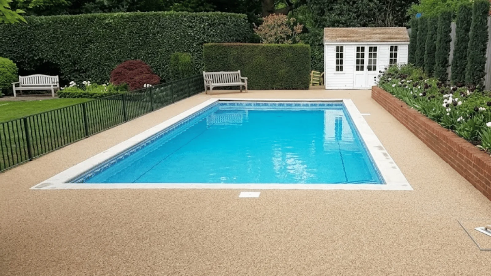 Pool edge with slip-resistant resurfacing and clear water flow