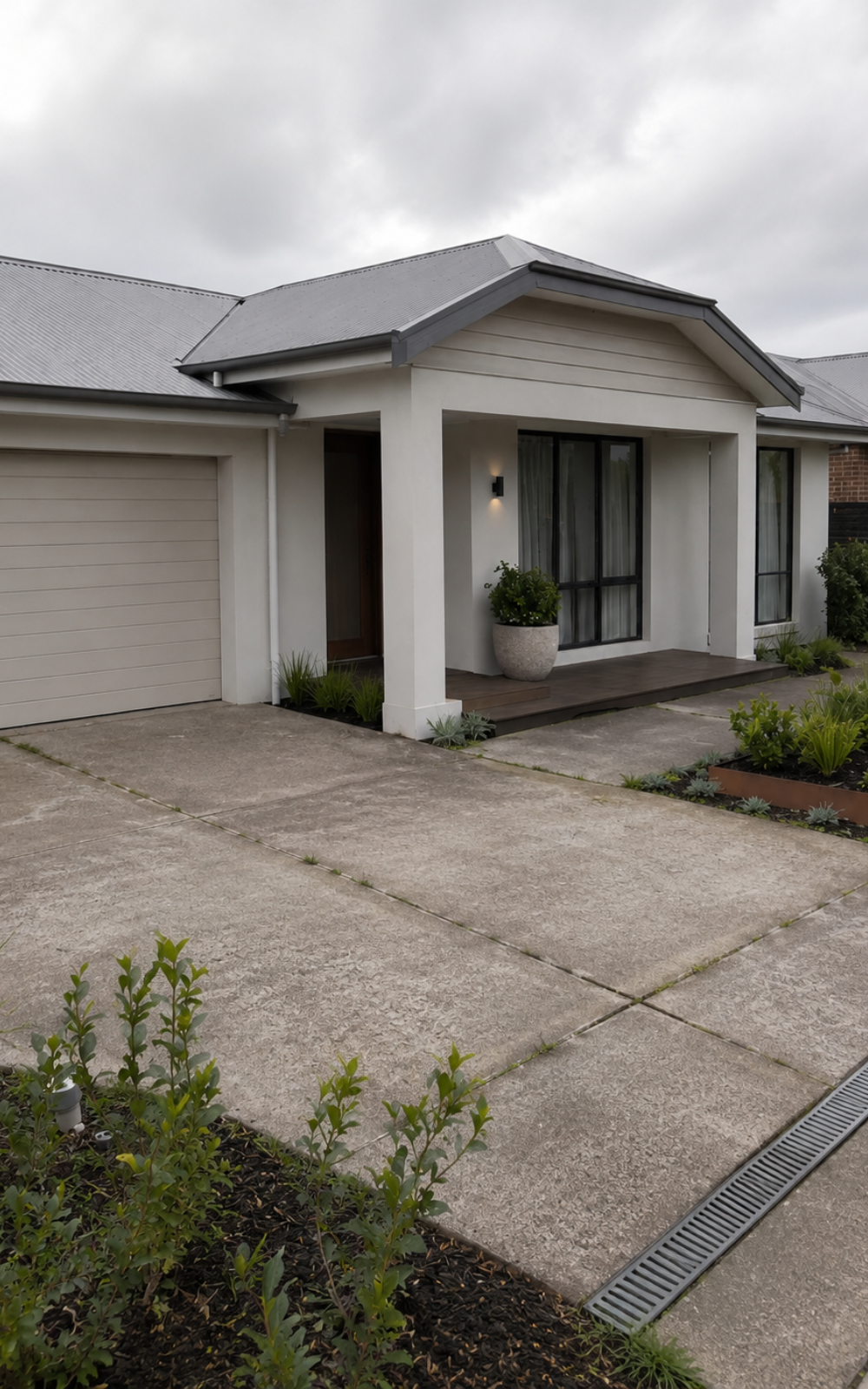 Cracked and stained driveway before Gorilla Surfaces resurfacing